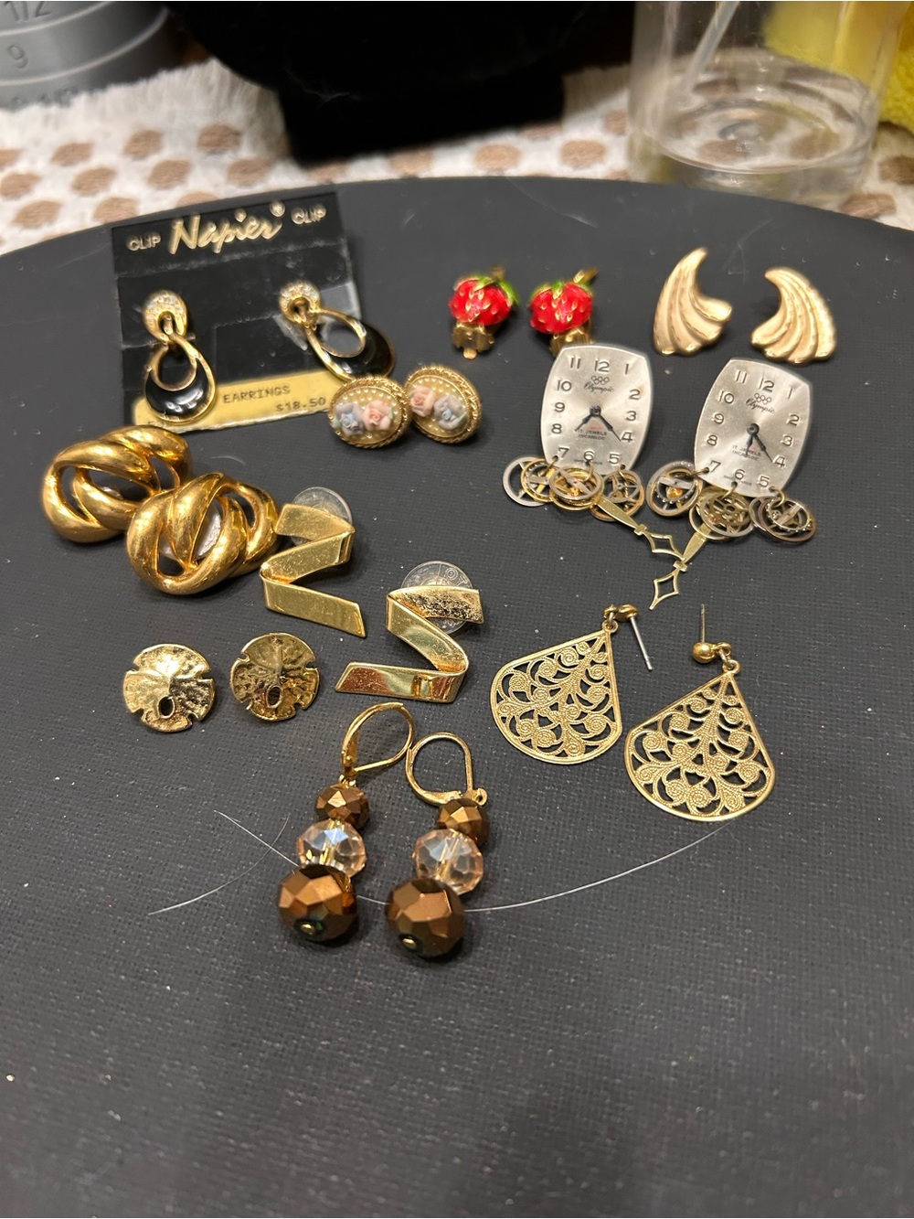 Napier Gold-Tone Mixed Earring Set with Red Berry Studs